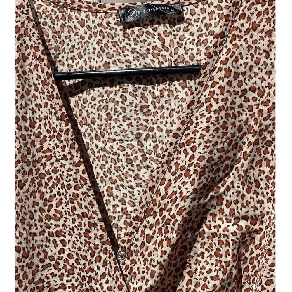 Pretty Garden Long Sleeve Boho Leopard Print Maxi Dress Women’s Sz M Ruffle Hem - Picture 11 of 13